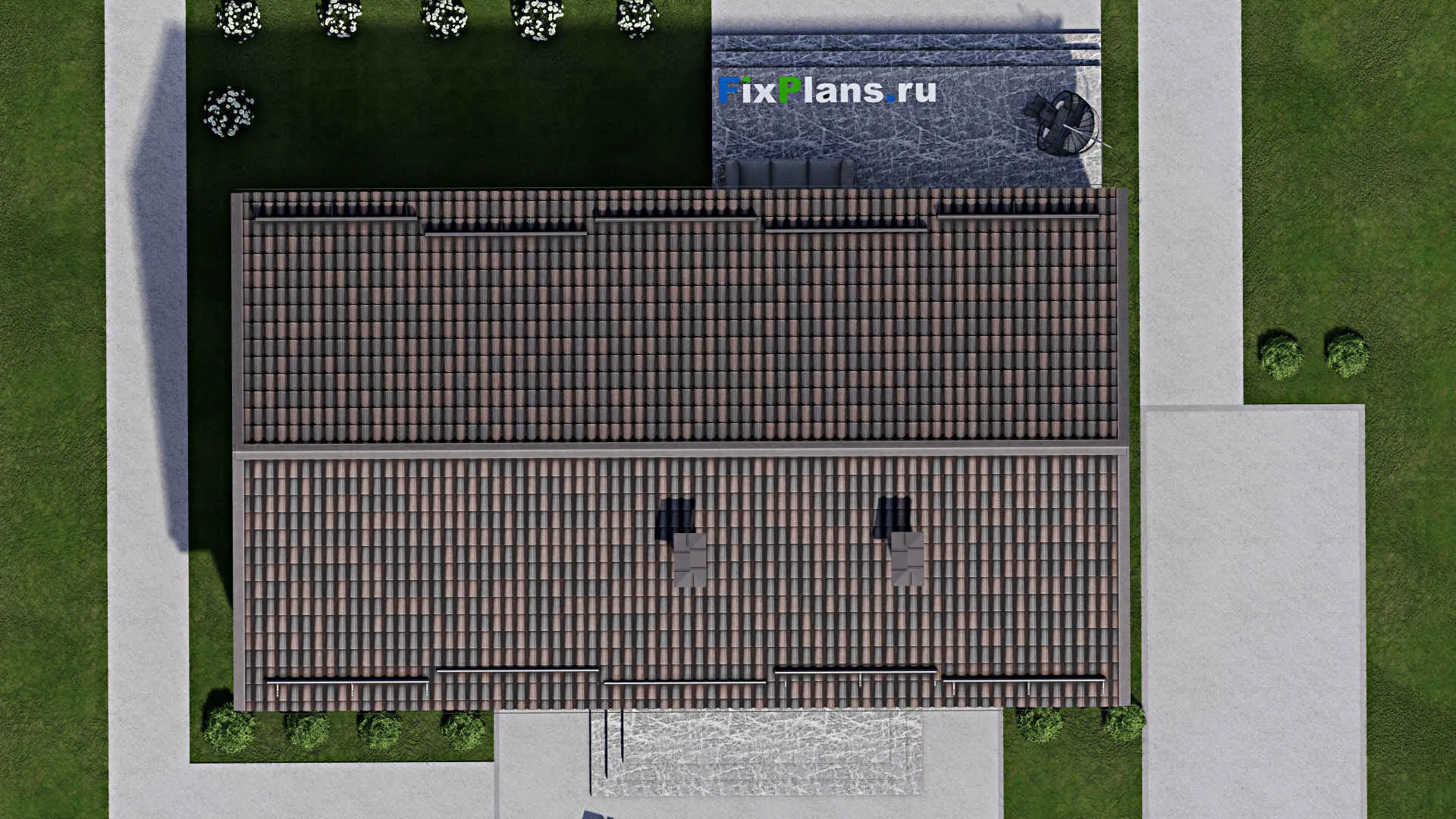 F-6038 - План одноэтажного дома 9 на 16, площадью 140 м² с террасой и 3 спальнями