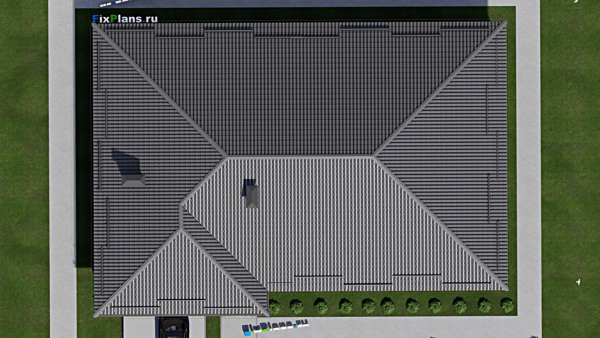 F-4499 - План одноэтажного дома 17 на 25, площадью 330 м² с гаражом на 2 машины и 3 спальнями