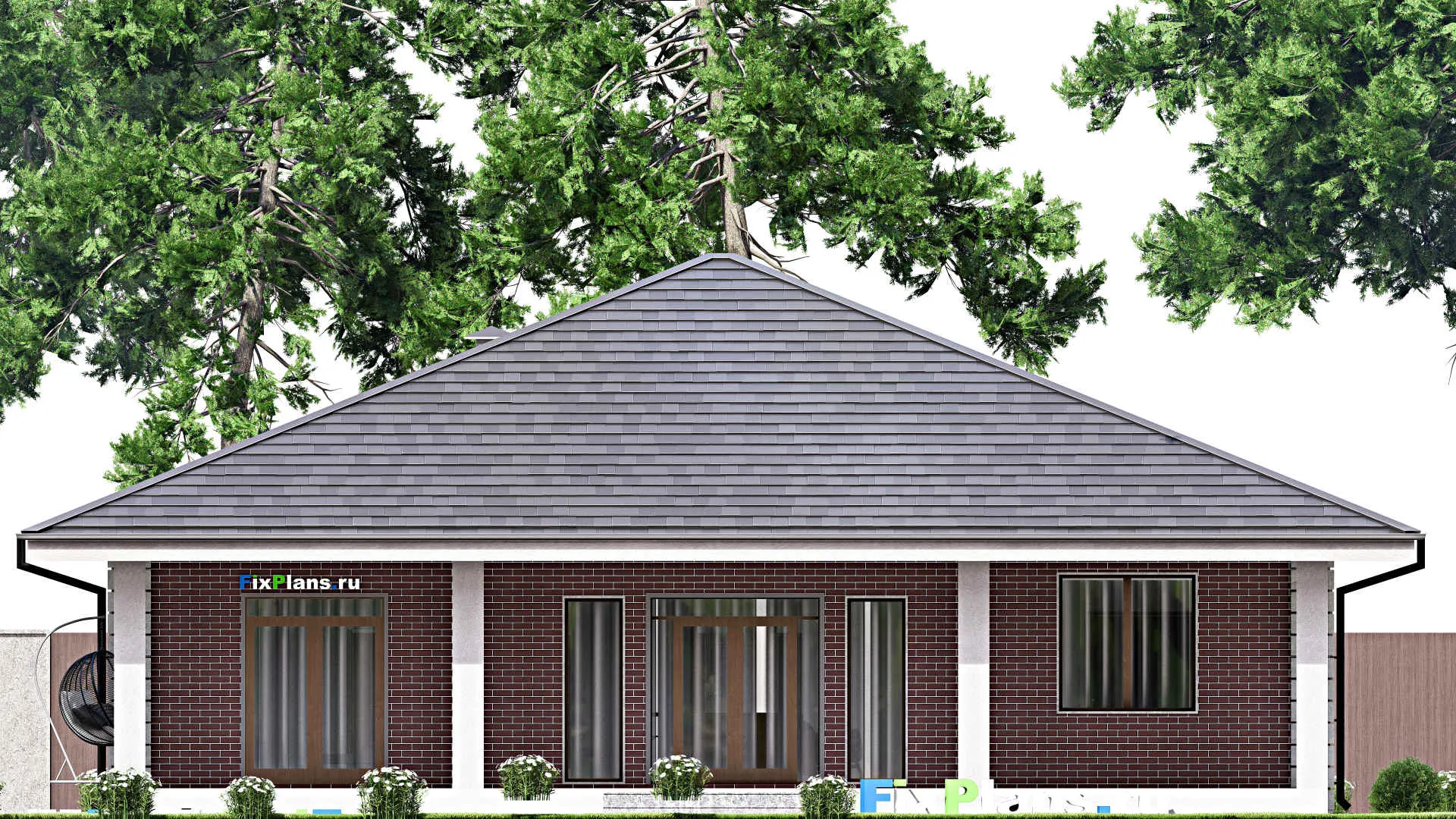 F-13211 - Проект одноэтажного дома 16 на 17, площадью 200 м² с террасой и 3 спальнями