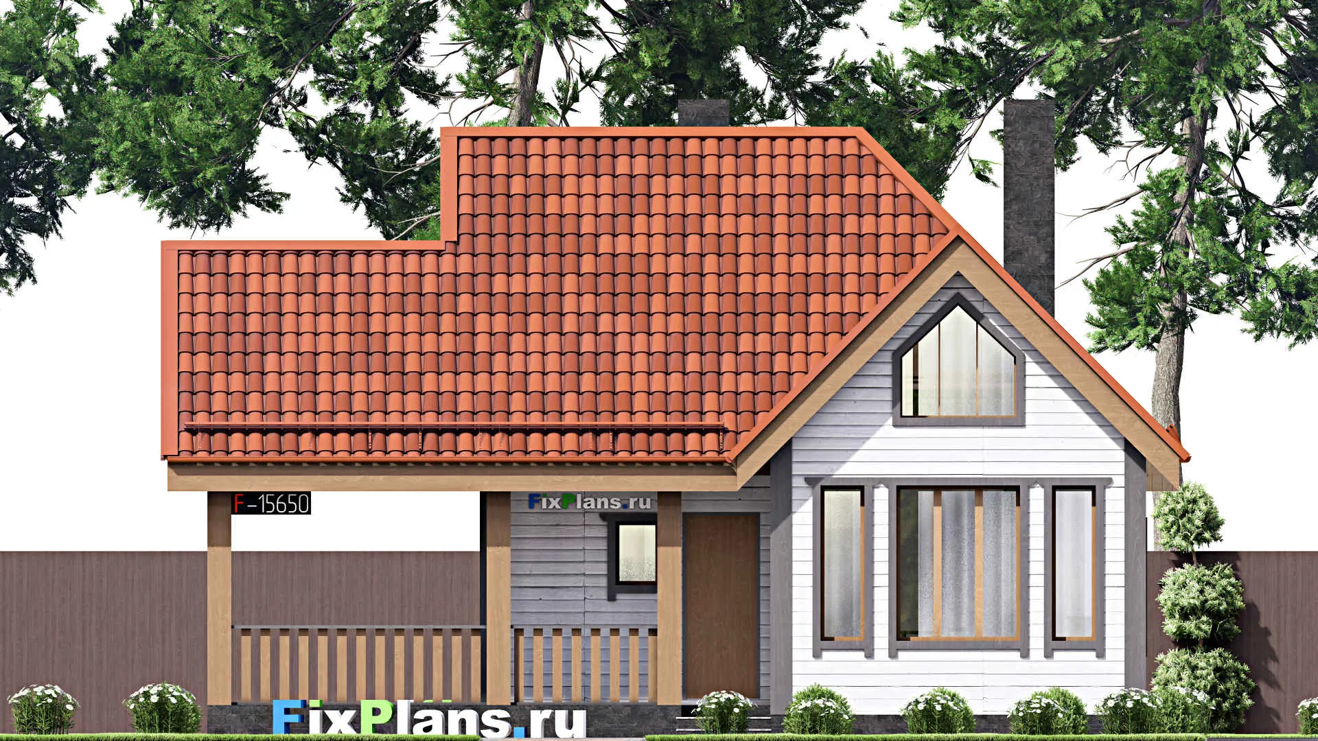 F-15650 - Проект бани 8 на 12, площадью 110 м² с комнатой отдыха, терассой, мансардой, санузлом и спальней