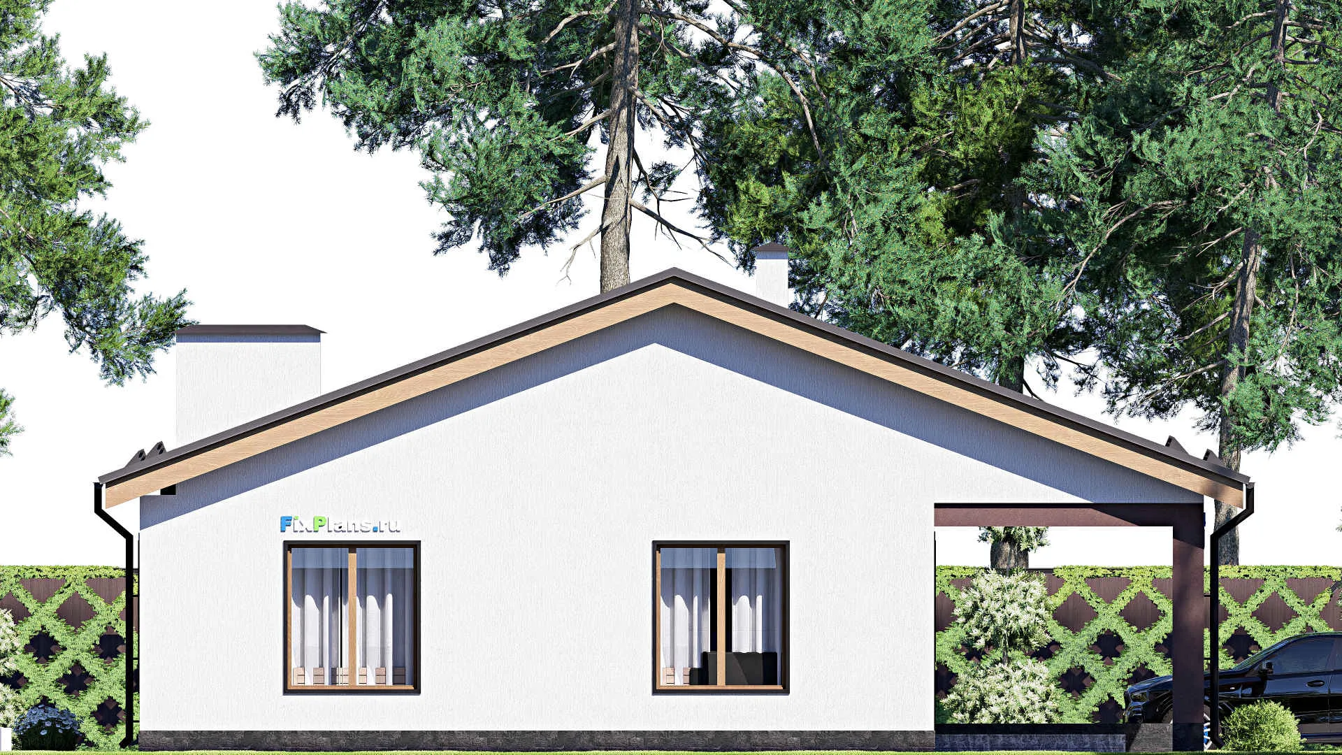 F-17720 - Проект одноэтажного дома 14 на 15, площадью 150 м² с террасой и 3 спальнями