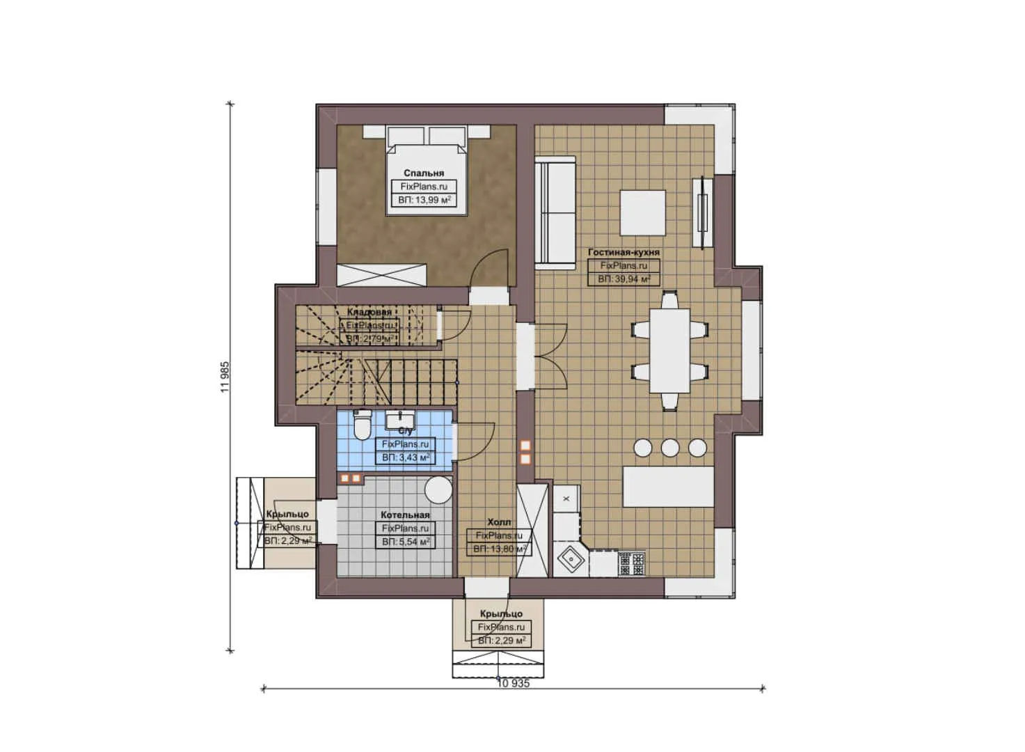 F-10592 - Планы двухэтажного дома 11 на 12, площадью 170 м² с балконом и 5 спальнями