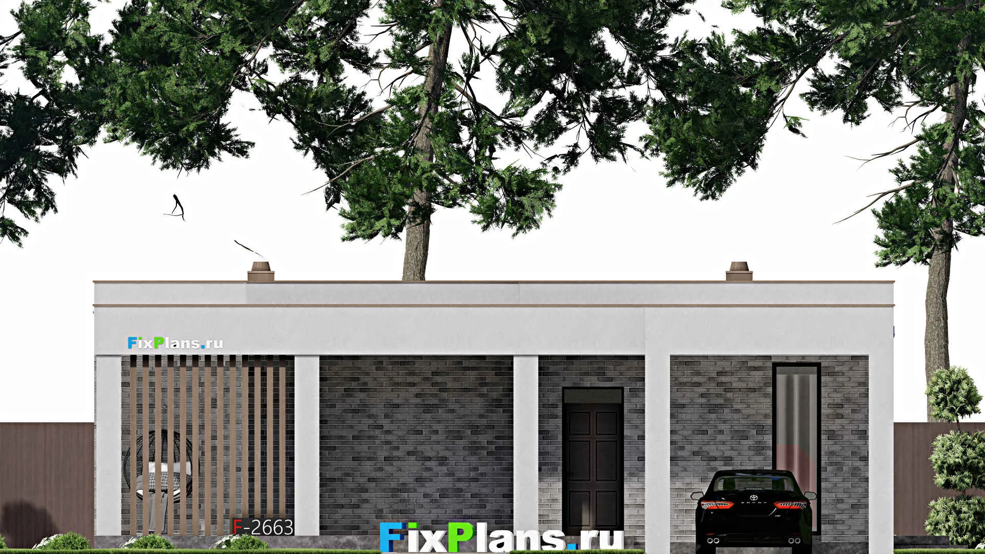 F-2663 - План одноэтажного дома 13 на 16, площадью 210 м² с террасой и 3 спальнями